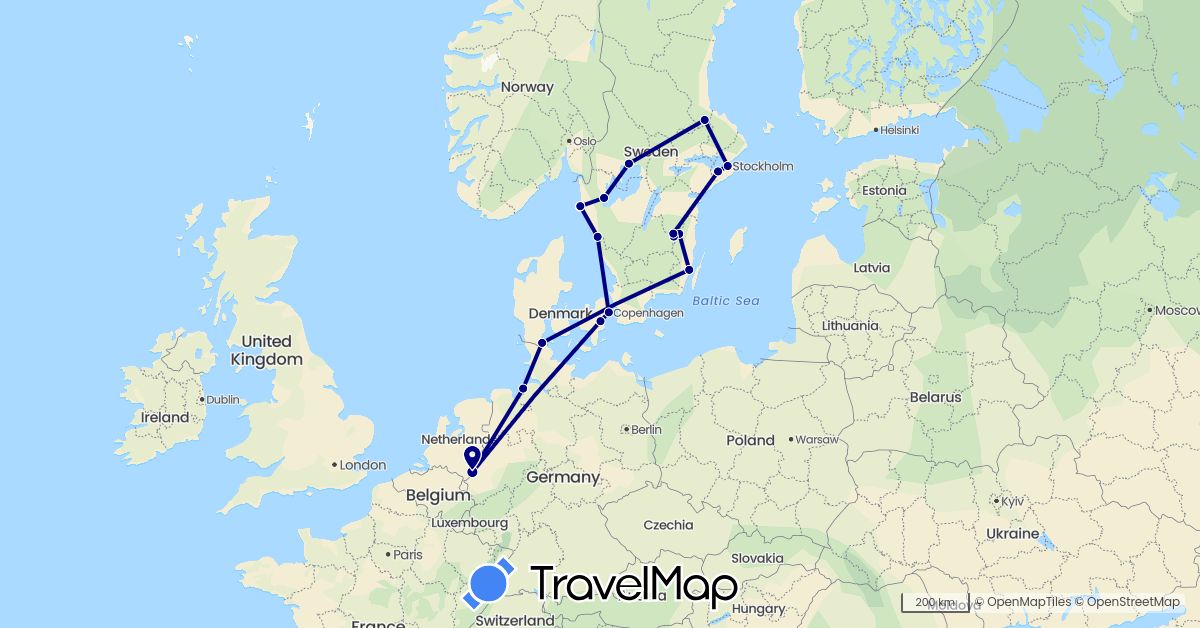 TravelMap itinerary: driving in Germany, Denmark, Sweden (Europe)